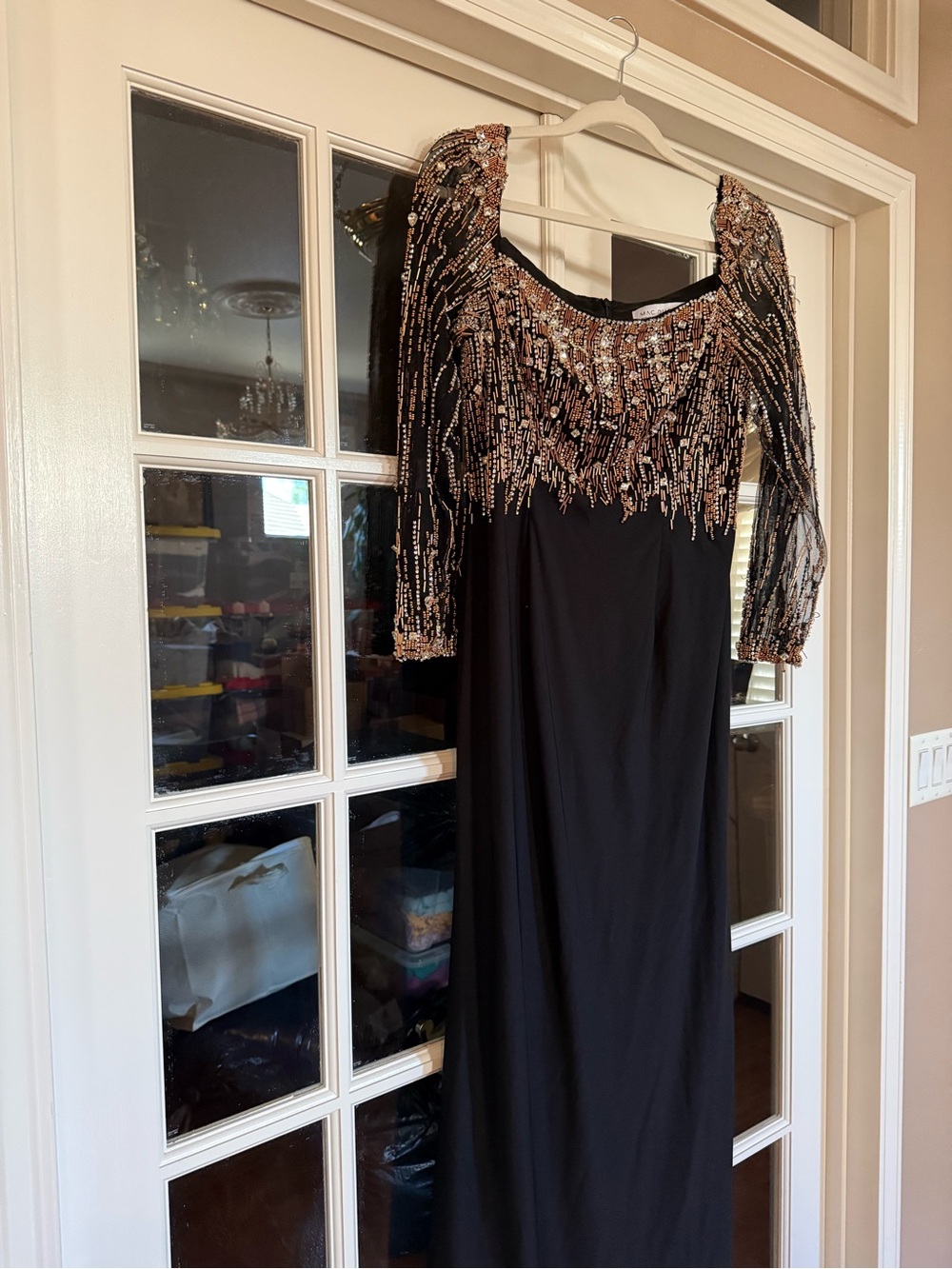 Mac Duggal Black Evening Gown with Gold and Silver Sequin Fringe - Picture 2 of 3